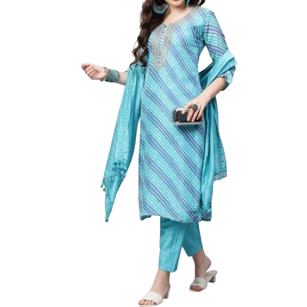 Silk Tunic Dress Turquoise Striped Womens Medium Resortcore Ethnic Kurta